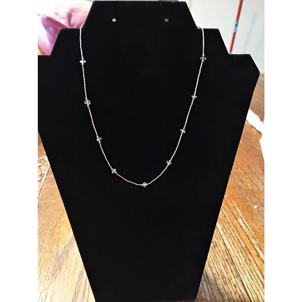 Vintage Estate 925 Sterling Silver Dainty Beaded 15" Necklace Chain Jewelry